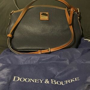 Dooney & Bourke Navy and Brown Pebbled Leather Shoulder Bag